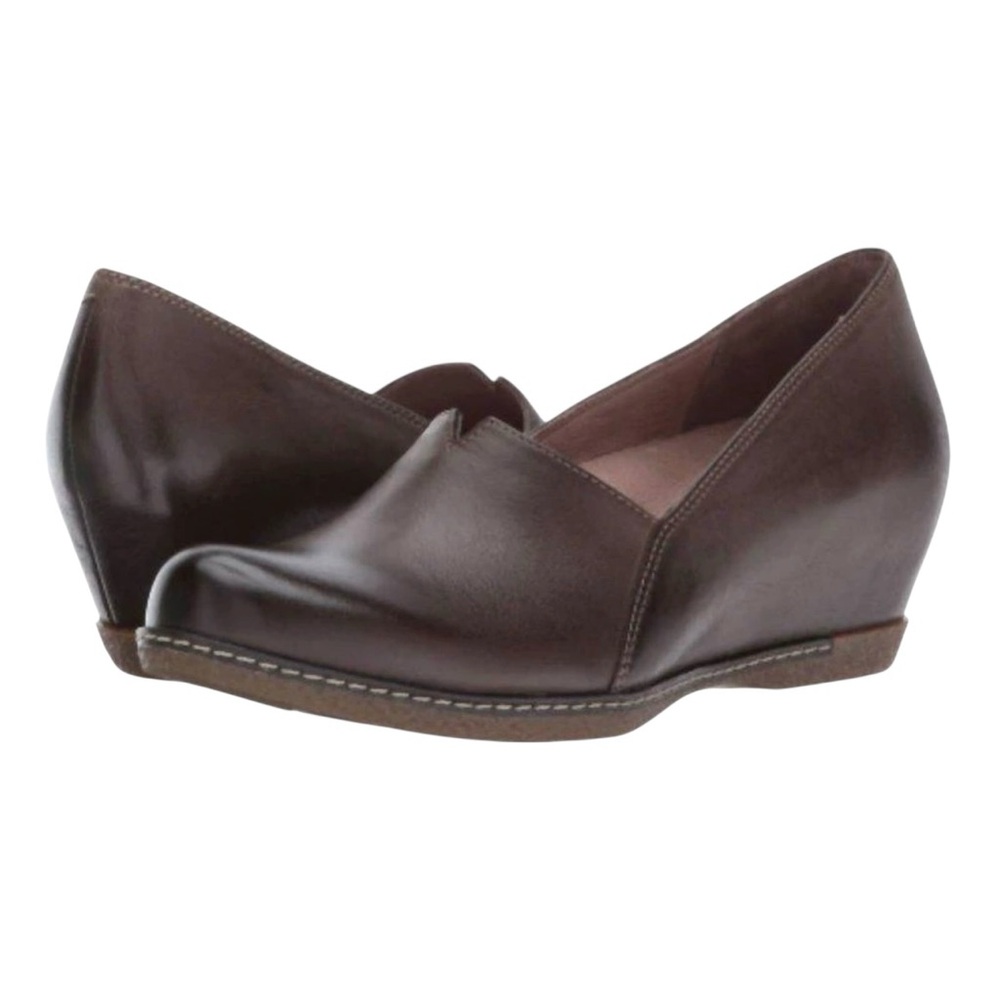 Dansko Liliana Burnished Brown Leather Wedge Loafers Comfort Shoes Size 9 EU 39 - Picture 2 of 12
